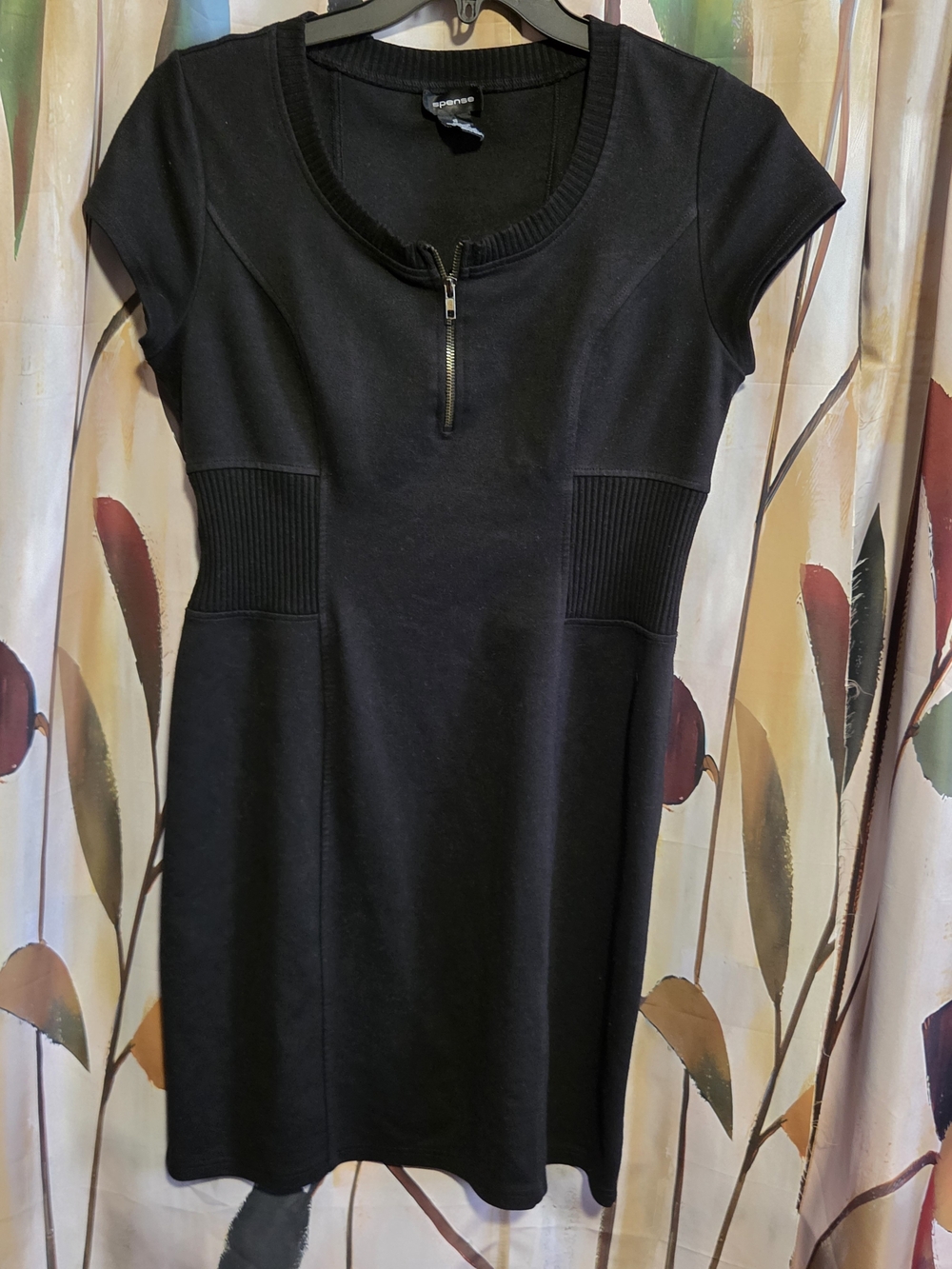 Spense Black Short-Sleeve Zip-Front Mini Dress